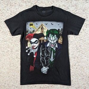 Harley Quinn Joker T-Shirt American Gothic Mens Black SMALL Farmer Batman Tee